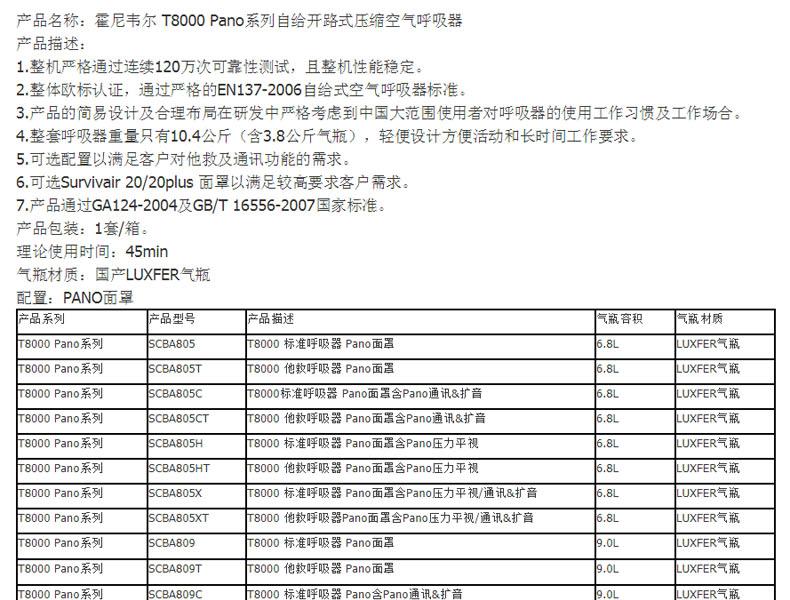 霍尼韋爾SCBA805H T8000標(biāo)準(zhǔn)空氣呼吸器圖片1