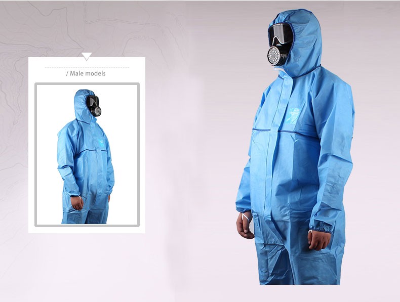 微護(hù)佳MG1500BL15-B-99-157-02淺藍(lán)色增強型有帽連體防護(hù)服圖片1