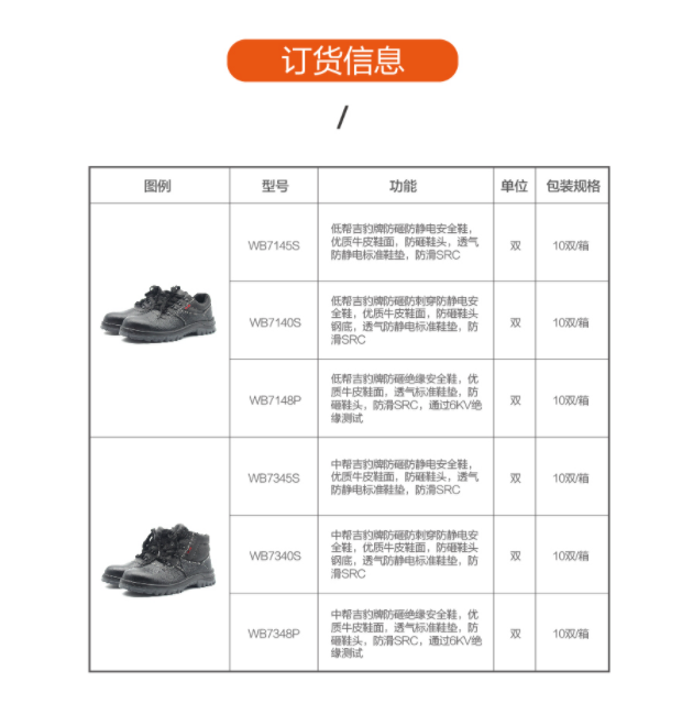 華信吉豹WB7140S防砸防刺穿防靜電低幫安全鞋圖片4