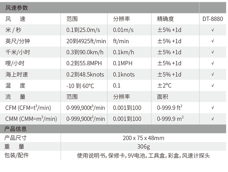 華盛昌DT-8880熱敏式便攜手持式風(fēng)速儀圖片1