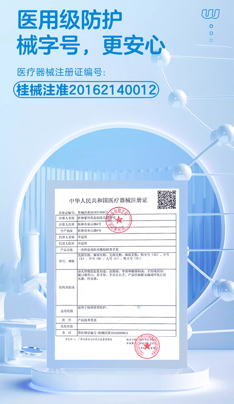高邦604-010058無粉麻面一次性使用醫(yī)用橡膠檢查手套M碼2