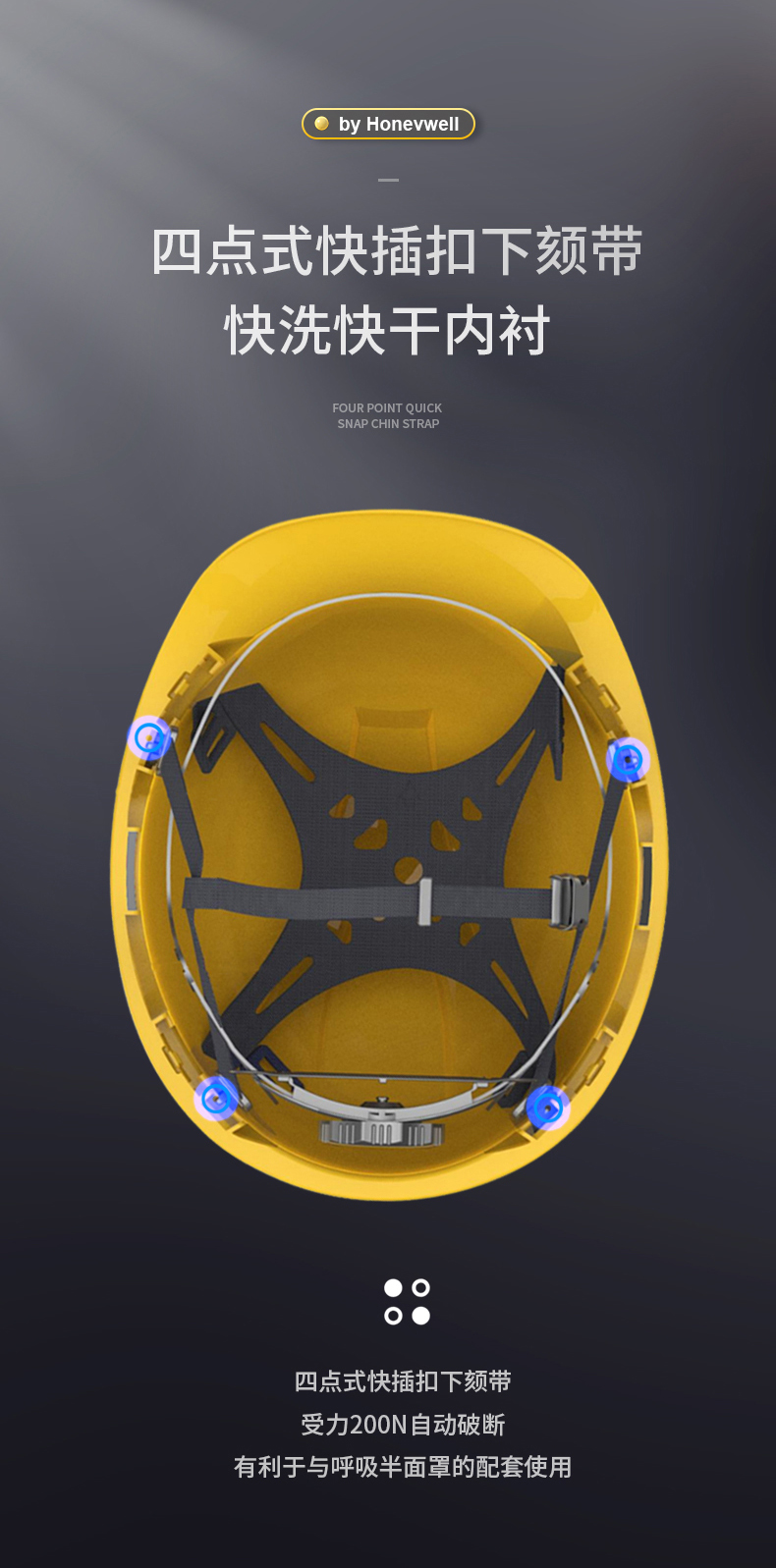 Honeywell霍尼韋爾Y99BAP102S Y99S系列ABS帶通風(fēng)孔四點(diǎn)快插下頦帶黃色安全帽5