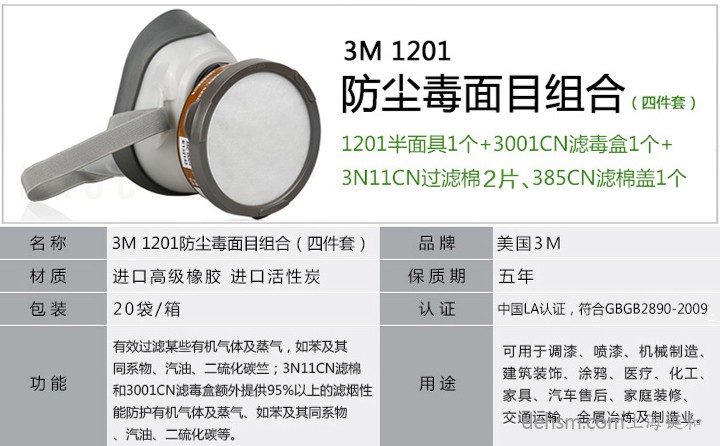 3M1201防毒面具防護(hù)性能及產(chǎn)品特點