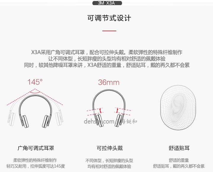 3M X3A頭戴式高降噪隔音耳罩采用廣角可調節(jié)耳罩