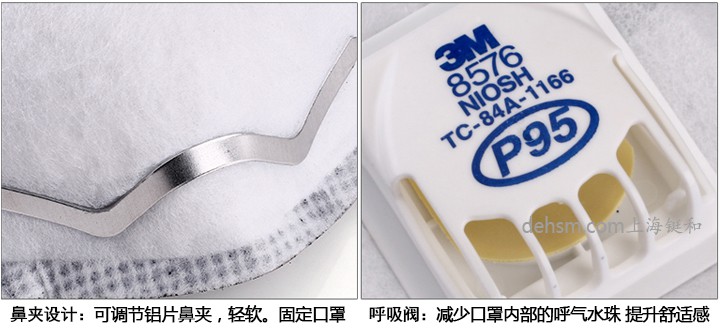 3M8576口罩可調(diào)節(jié)鼻夾設(shè)計(jì)，搭配冷流呼氣閥